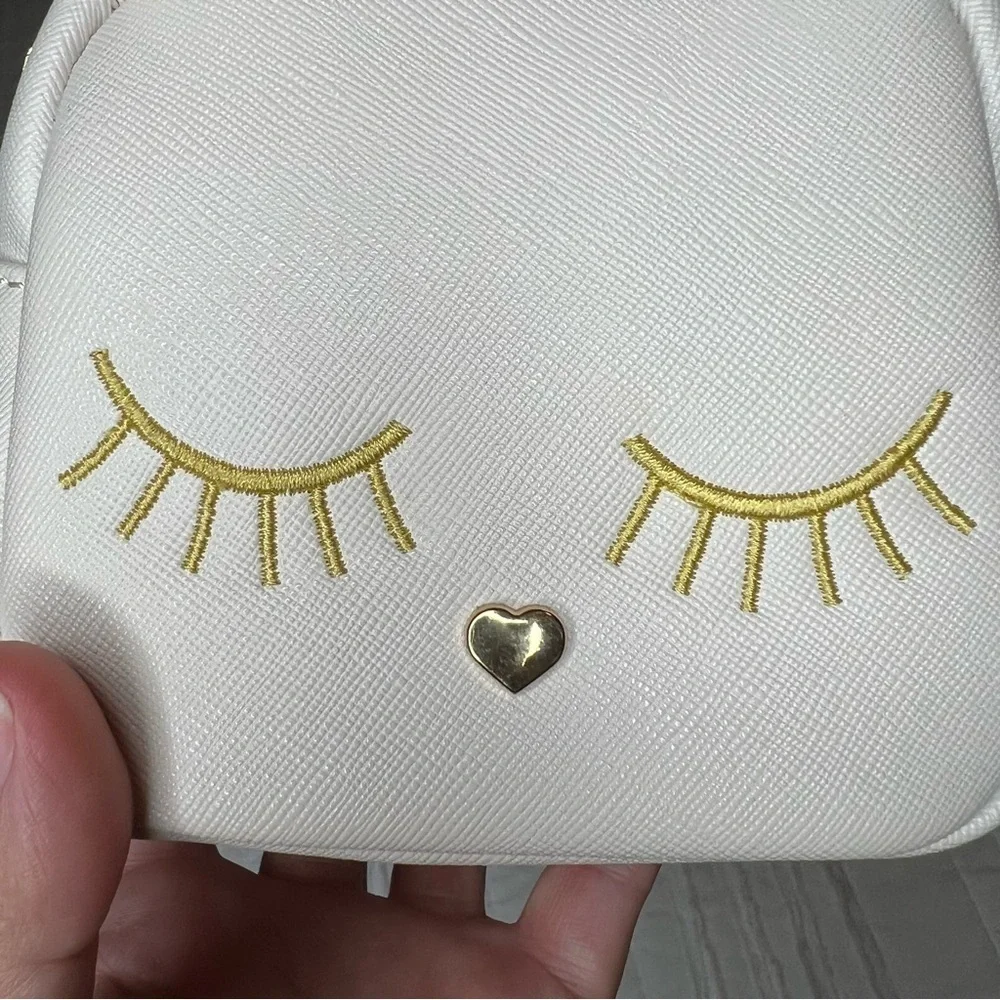2/$30 Kitty Cosmetic Bag in Blush Pink Color with Gold Detail- Small